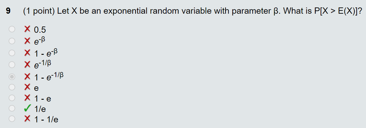 Solved 9 (1 point) Let X be an exponential random variable | Chegg.com