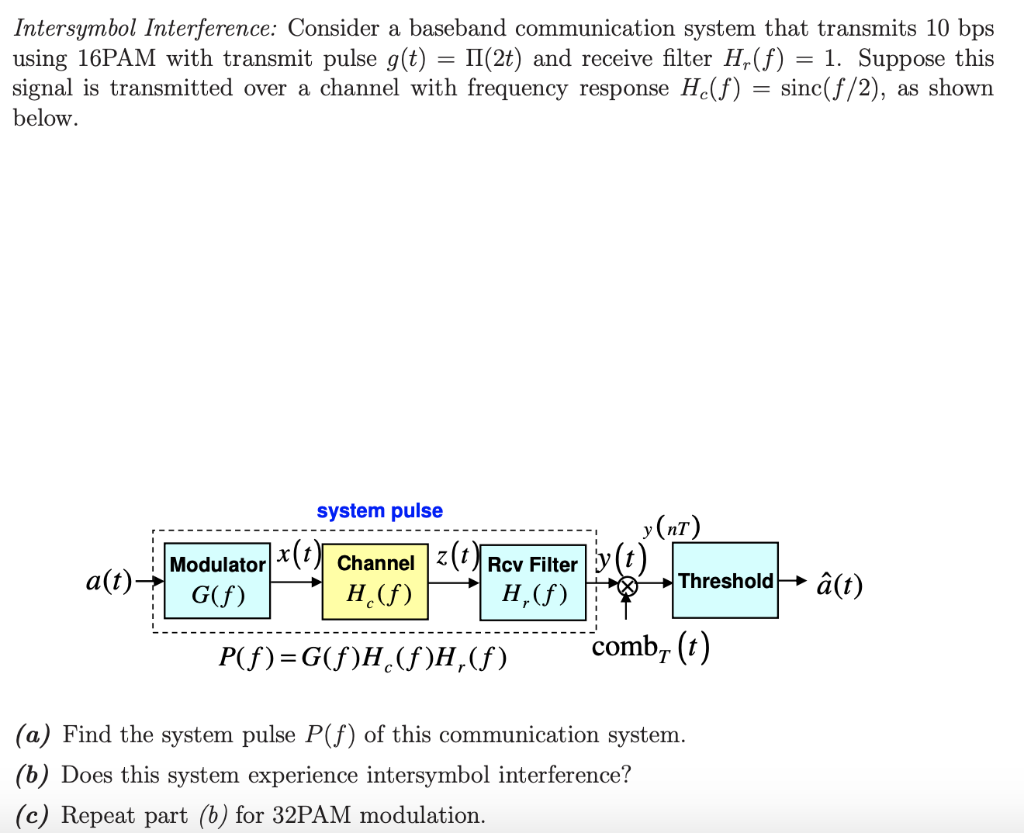 Intersymbol Interference Consider A Baseband Chegg Com