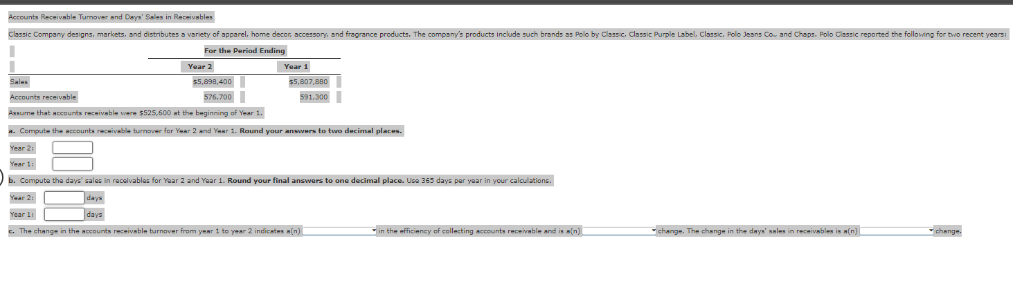Solved Question Content Area Accounts Receivable Turnover | Chegg.com