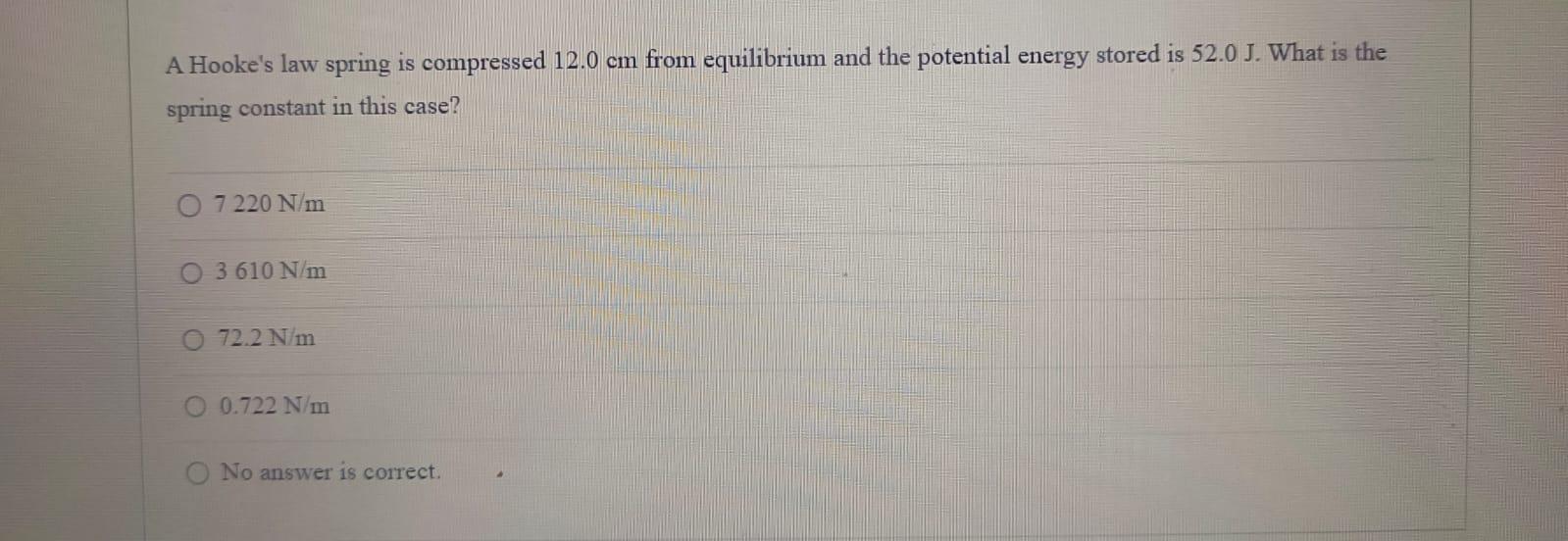 Solved A Hooke's law spring is compressed 12.0 cm from