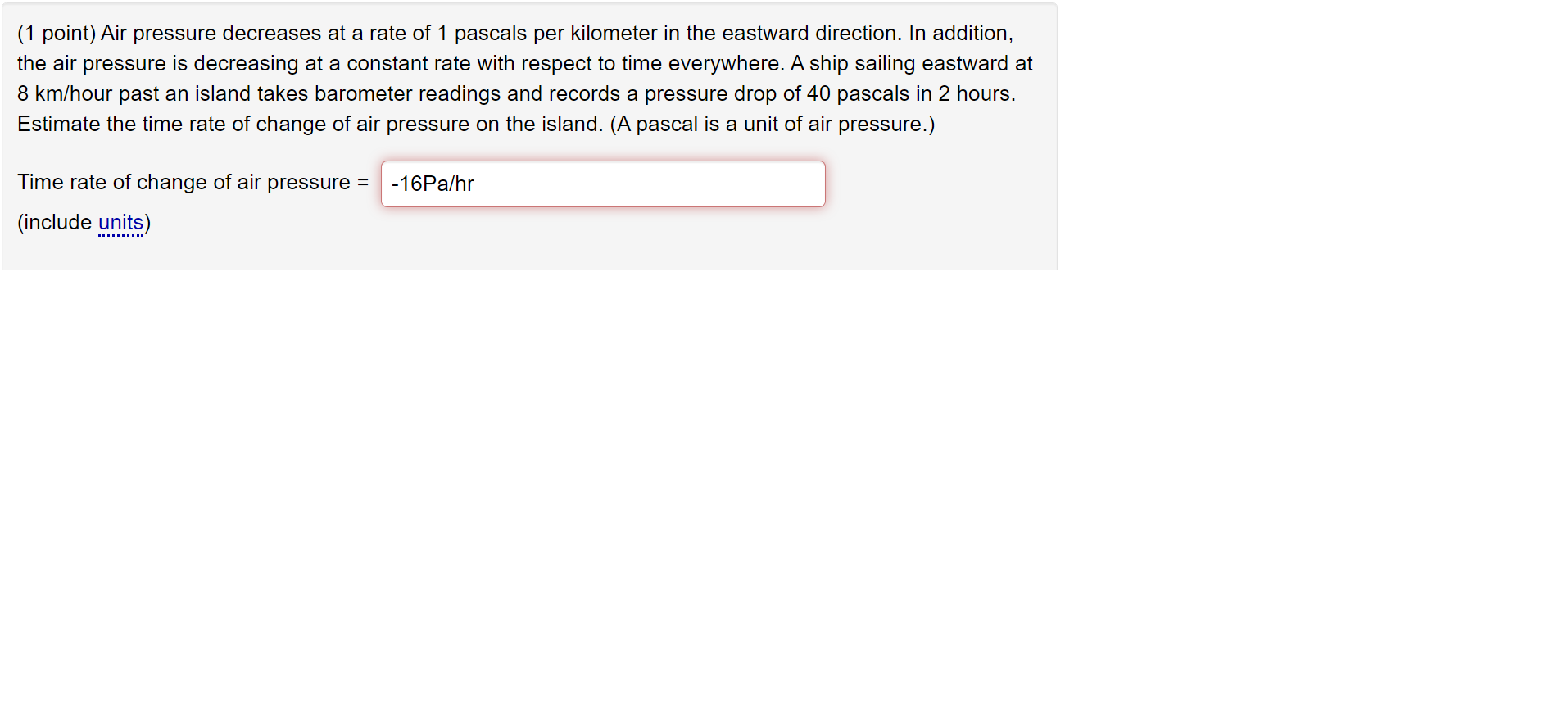 Solved (1 point) Air pressure decreases at a rate of 1 | Chegg.com