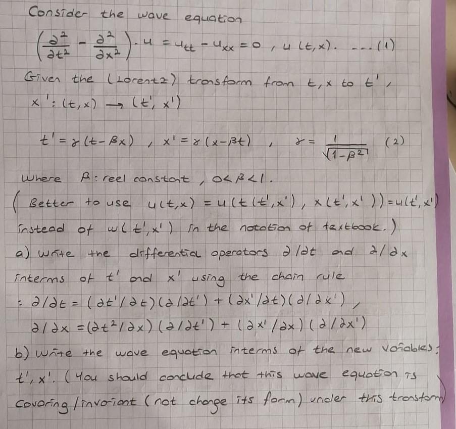 Solved equation ده) u = utt Consider the wave བྱར་ utt - Uxx | Chegg.com