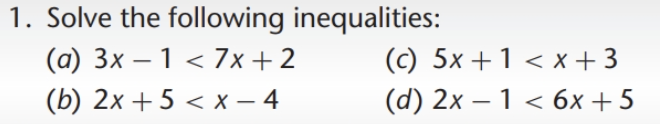 Solved 1. Solve the following inequalities: (a) 3x−1