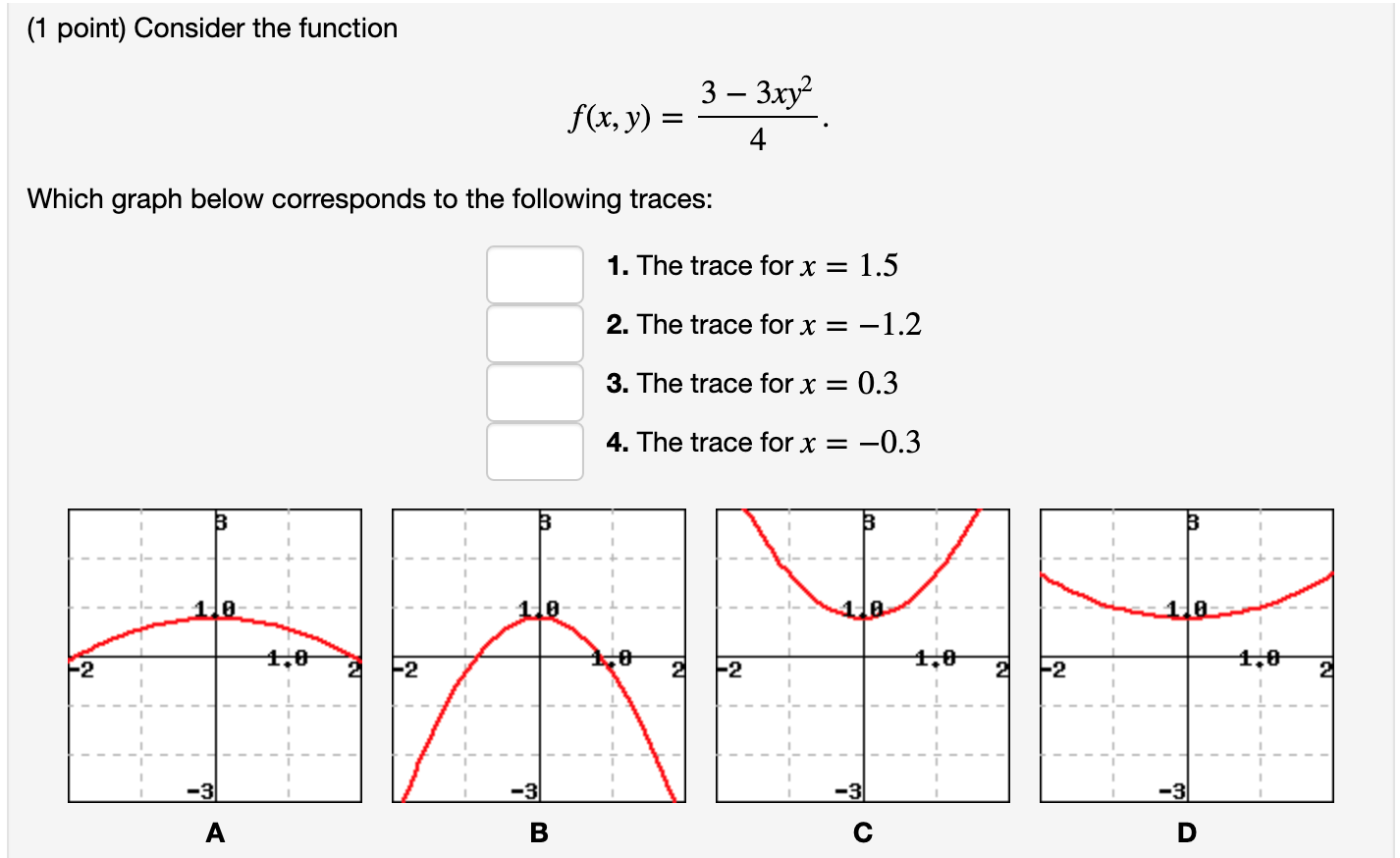 Solved (1 Point) Consider The Function F(x, Y) = 3 – 3xyz 4 | Chegg.com