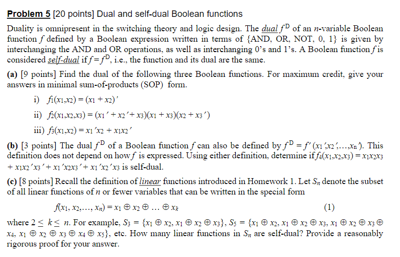 Dual Function in Boolean Algebra, Self Dual Boolean Function