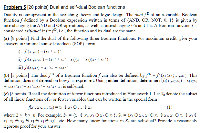 Self-Dual Functions, Dual Of Boolean Expression