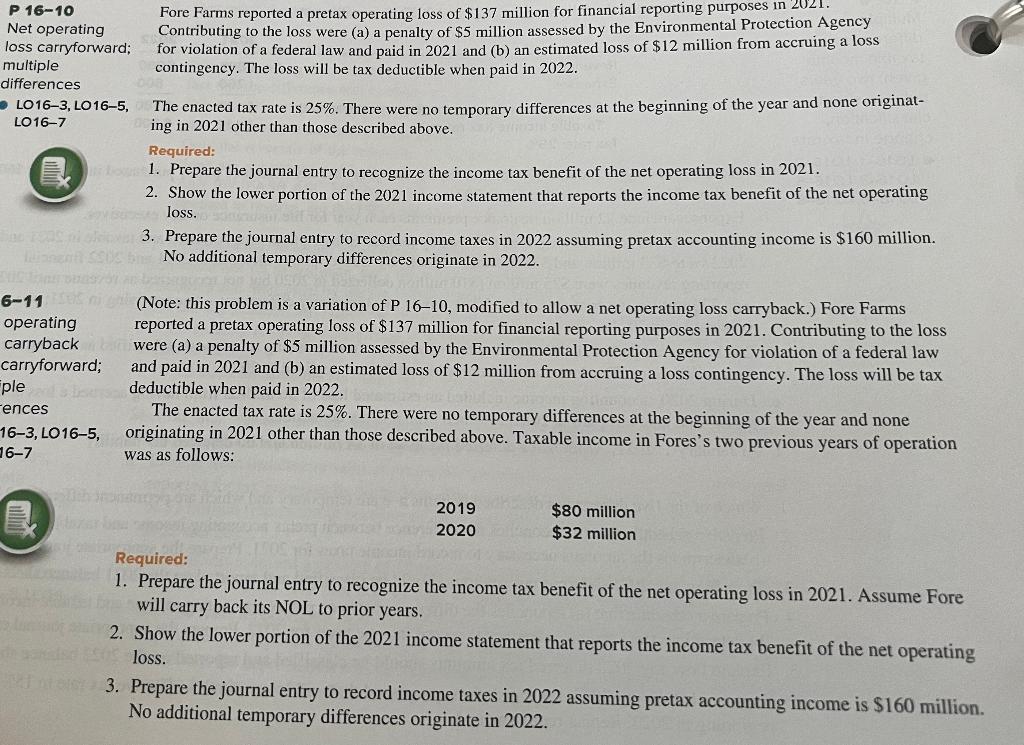 Solved P 1610 Net operating loss carryforward; multiple