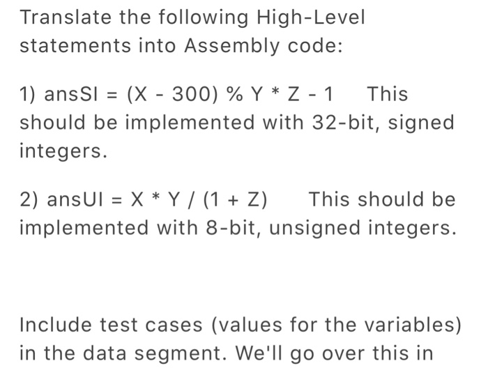 Solved Translate the following High-Level statements into | Chegg.com