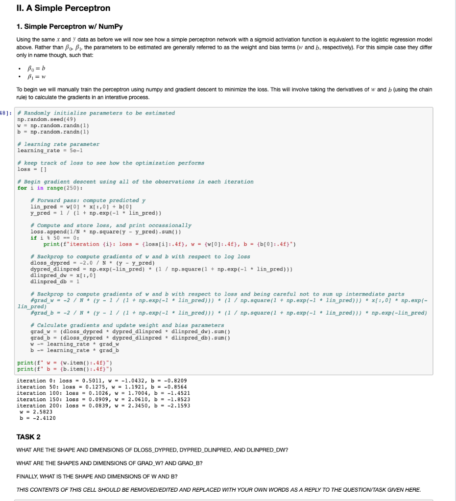 II. A Simple Perceptron 1. Simple Perceptron w/ NumPy | Chegg.com