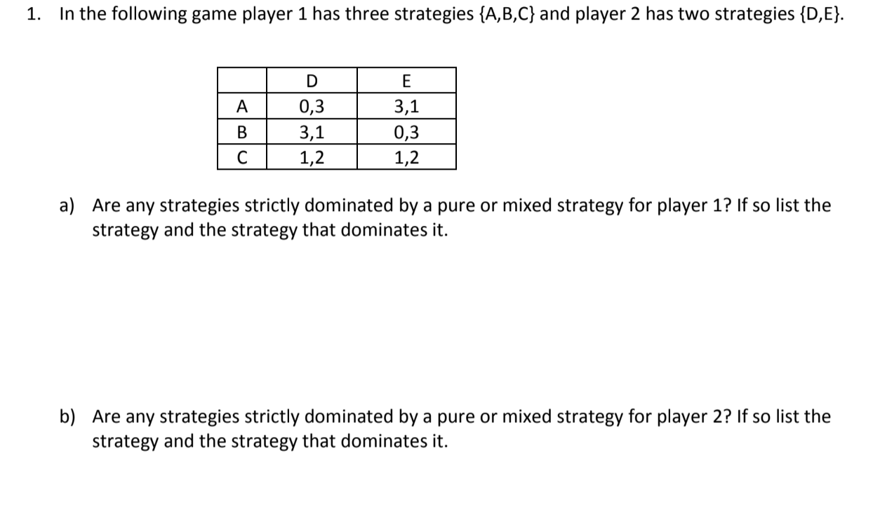 1. In the following game player 1 has three | Chegg.com