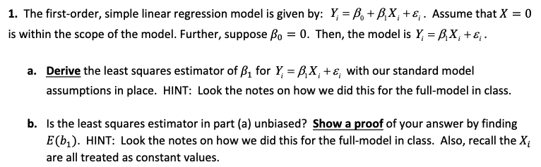 First Order Regression Solved 1. The first-order, simple linear regression model is | Chegg.com