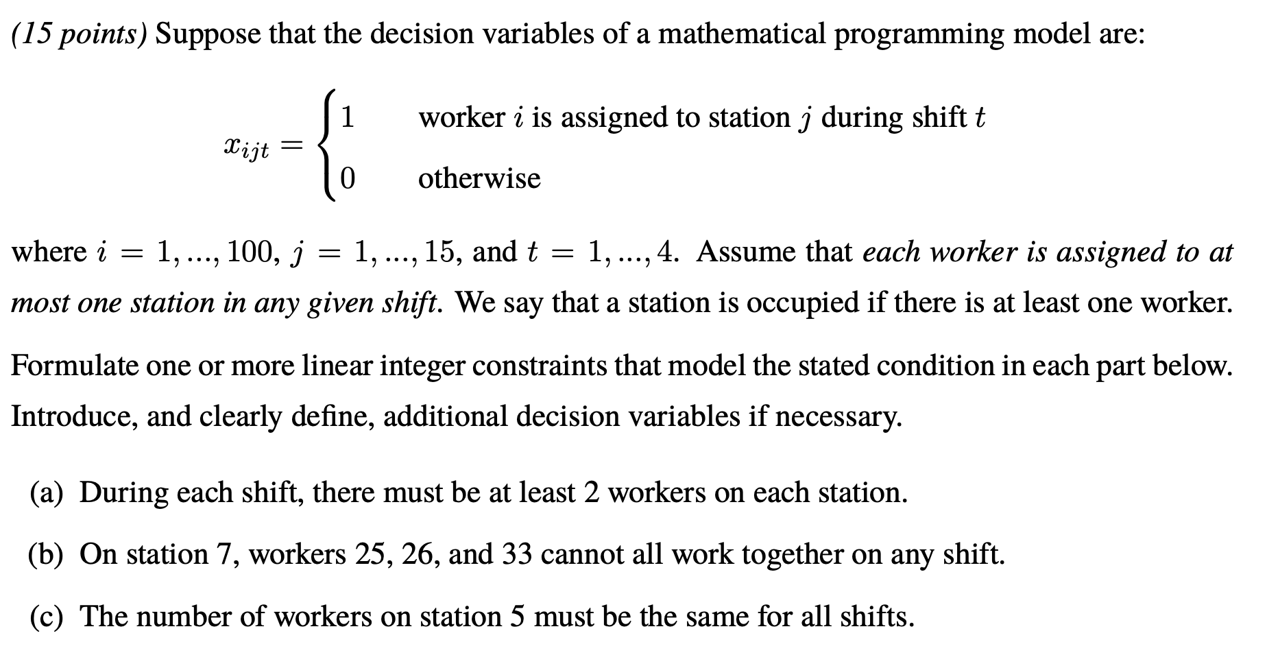 Solved (15 points) Suppose that the decision variables of a | Chegg.com