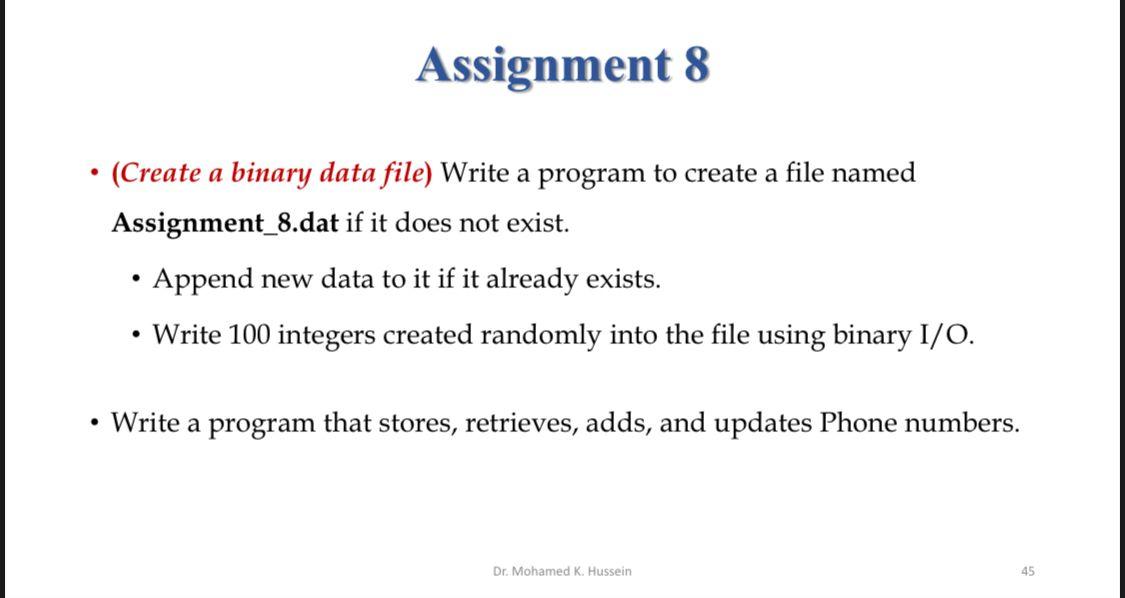 Solved Assignment 8 (Create A Binary Data File) Write A | Chegg.com