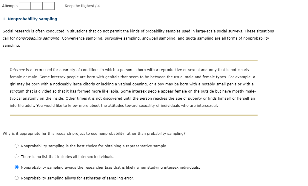 Solved Attempts Keep The Highest Nonprobability Chegg Com