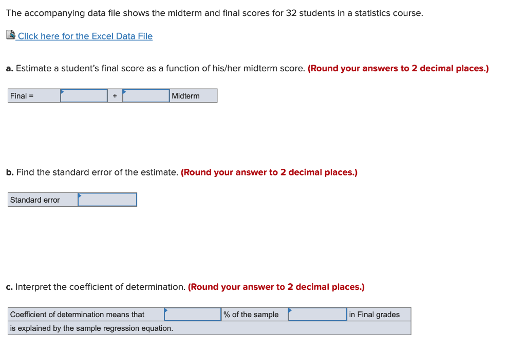 Solved The accompanying data file shows the midterm and | Chegg.com