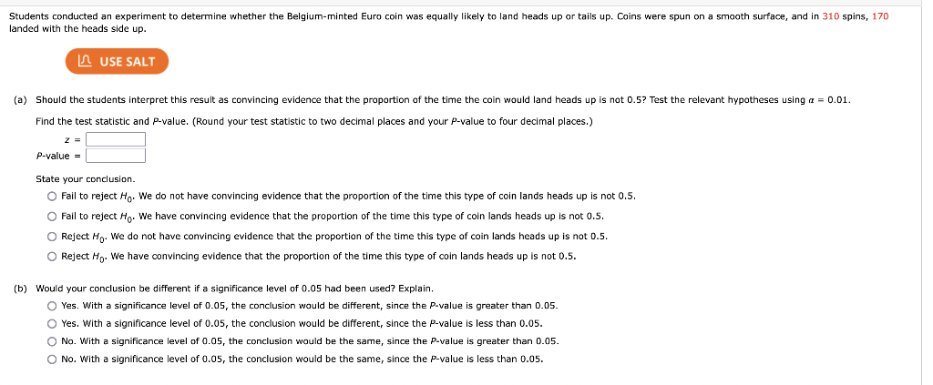 Solved Students conducted an experiment to determine whether | Chegg.com