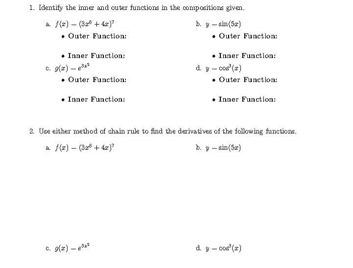 Solved 1. Identify the inner and outer functions in the | Chegg.com