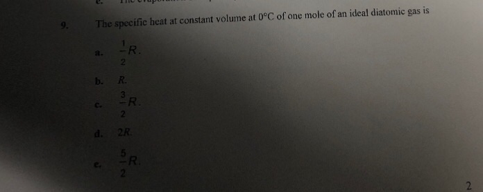 Solved 9. The specific heat at constant volume at 0°C of one | Chegg.com