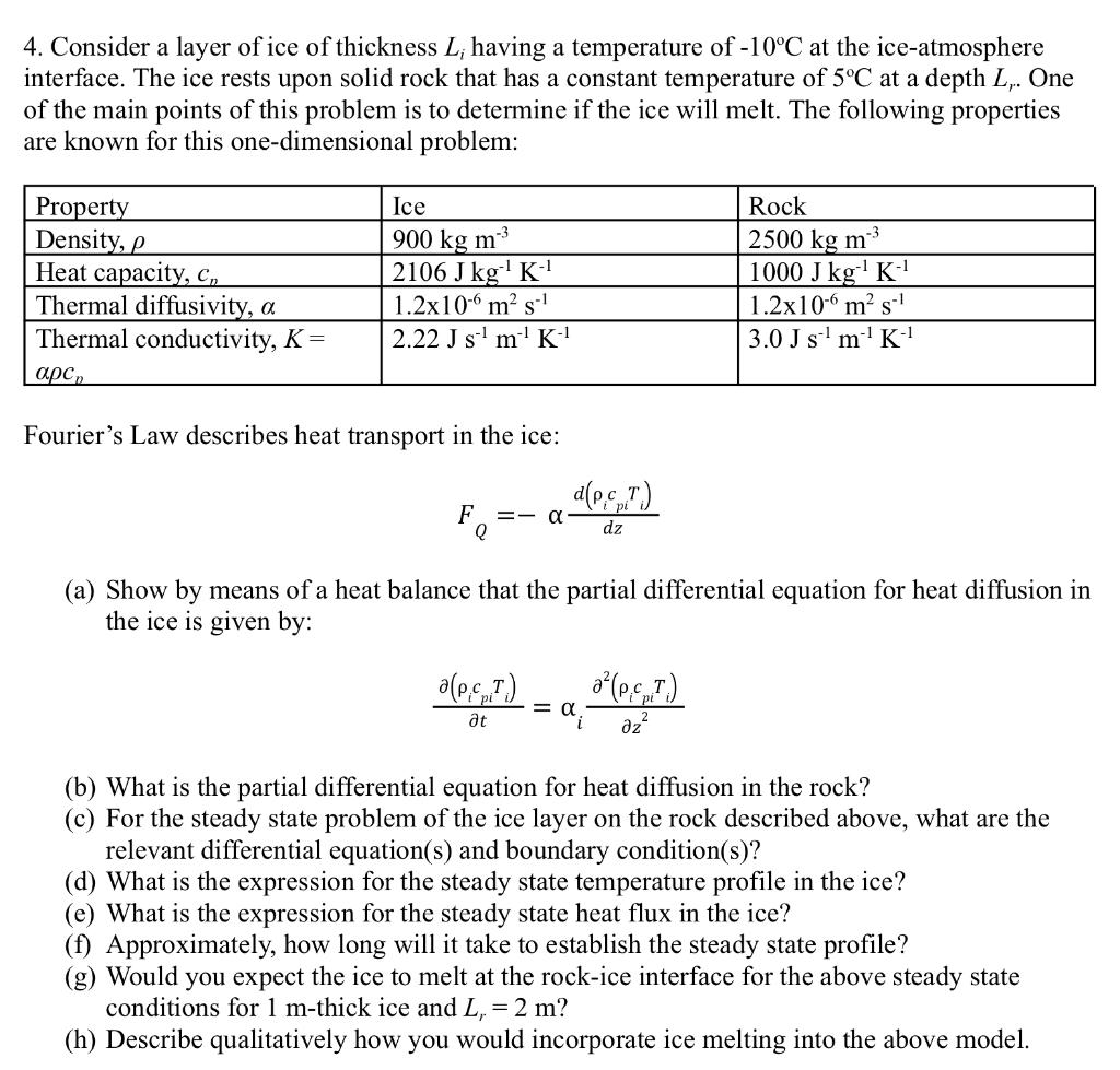 Solved 4. Consider a layer of ice of thickness Li having a | Chegg.com