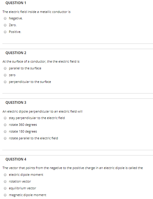 Solved Question 1: The electric field inside a metallic | Chegg.com
