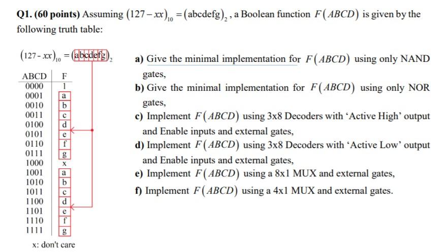 Solved Q1. (60 Points) Assuming (127 – Xx),0 = (abcdefg),, A | Chegg.com