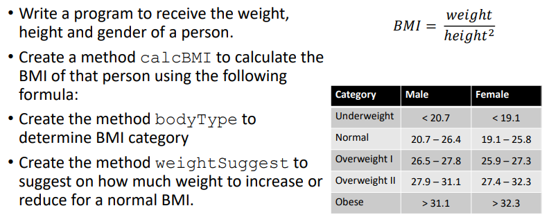 Solved - Write a program to receive the weight, height and | Chegg.com