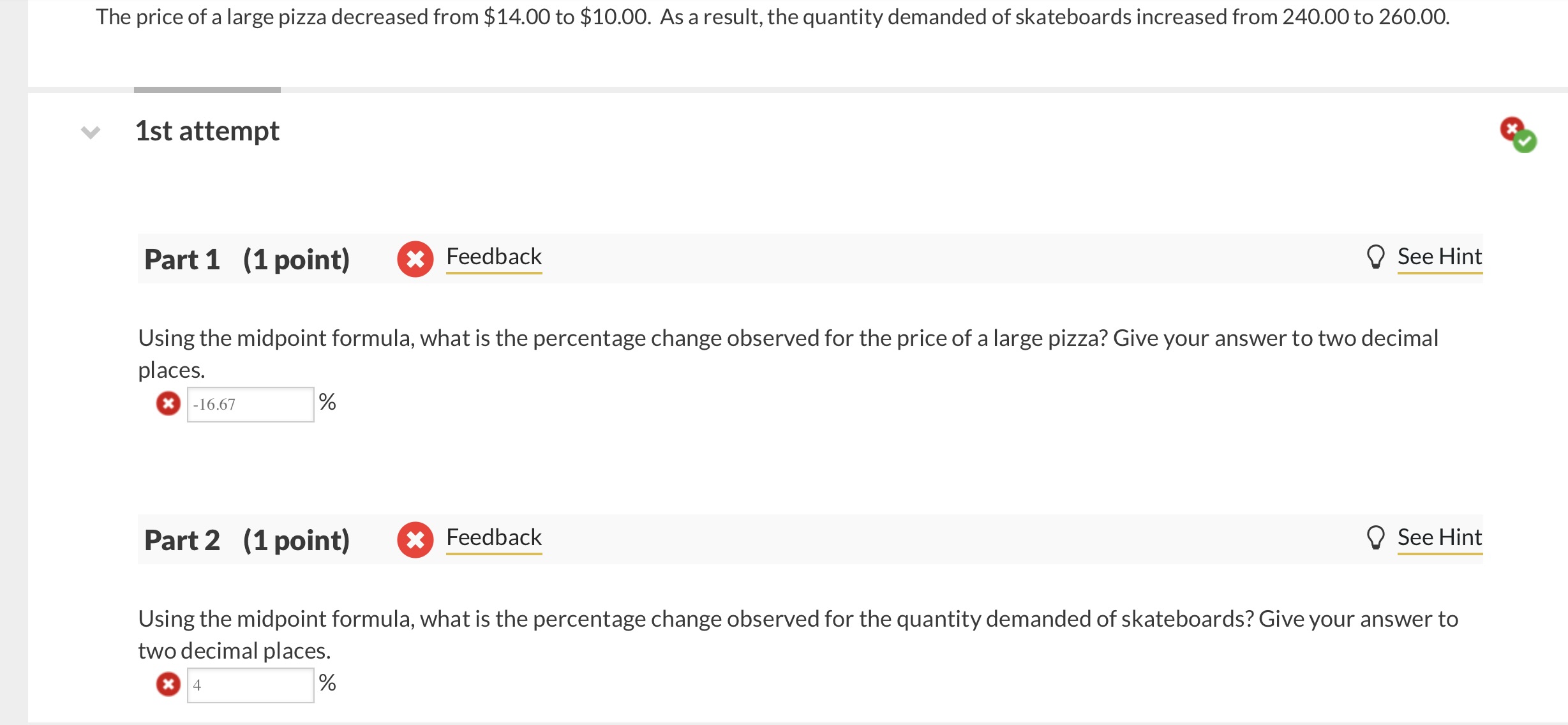 Solved The price of a large pizza decreased from $14.00 to | Chegg.com