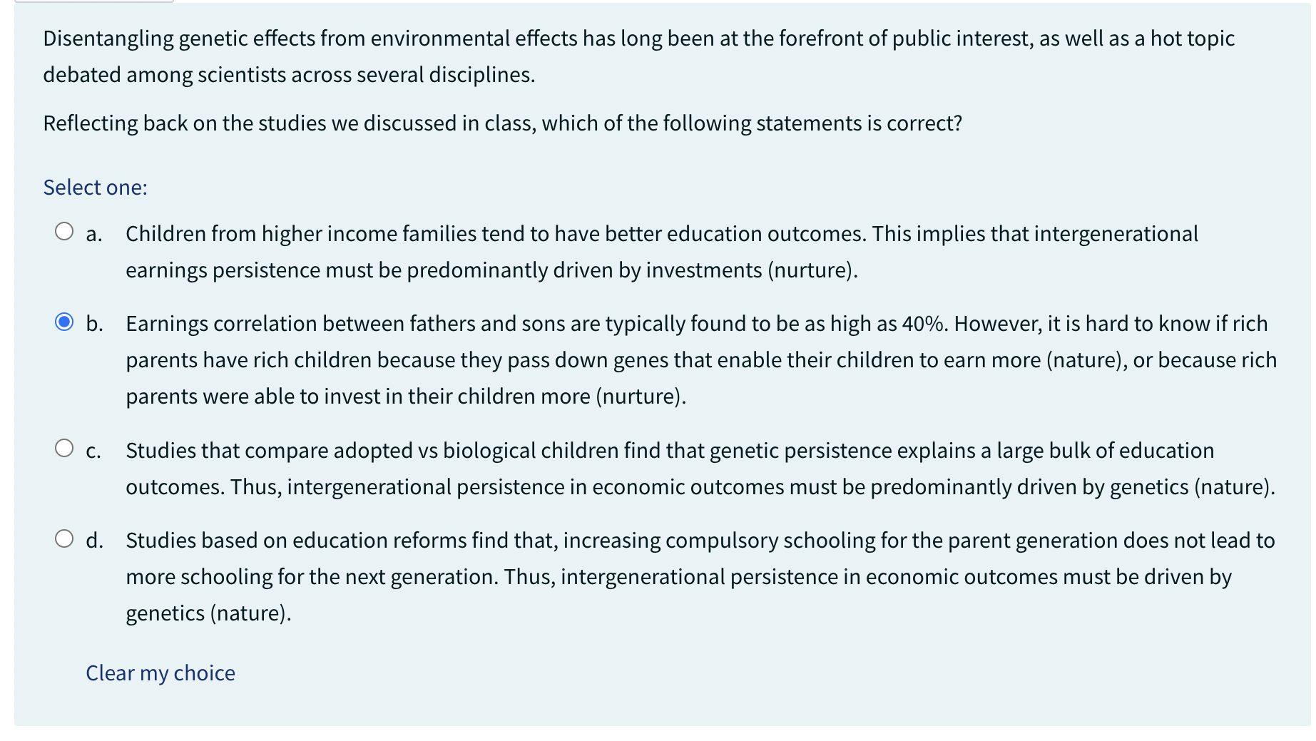 Solved Disentangling genetic effects from environmental | Chegg.com