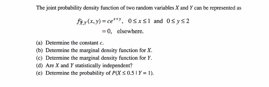 Solved The joint probability density function of two random | Chegg.com