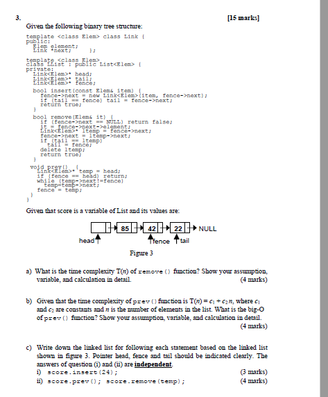 Solved 3. [15 marks] Given the following binary tree | Chegg.com