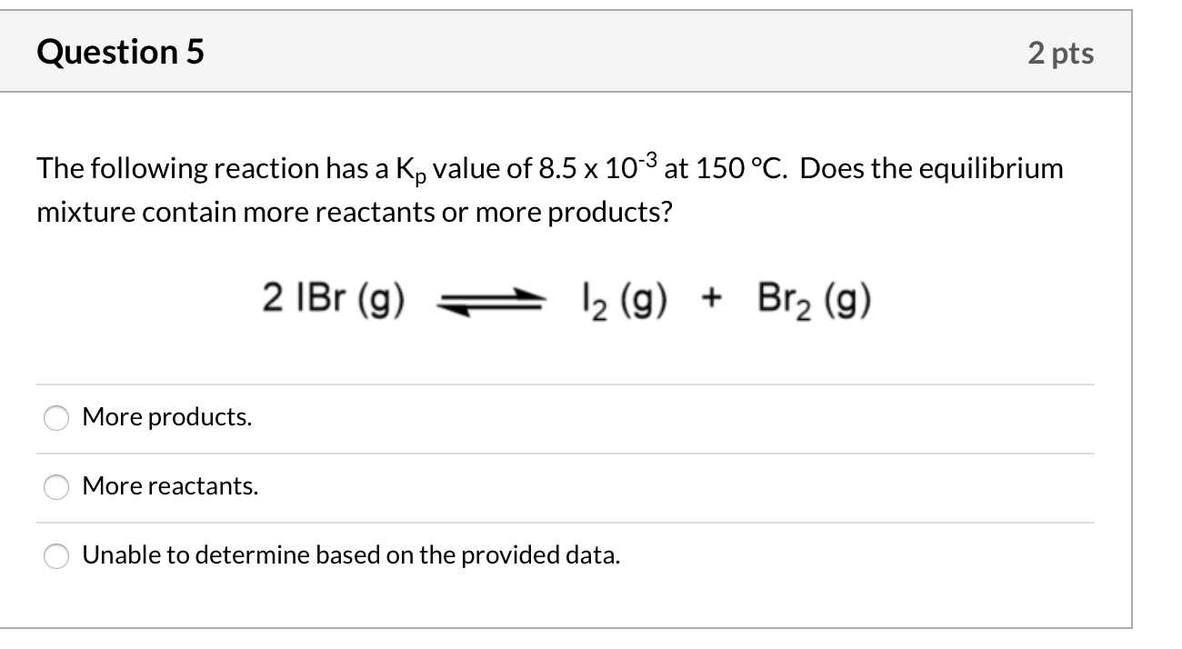 Solved Question 5 2 Pts The Following Reaction Has A Kp | Chegg.com