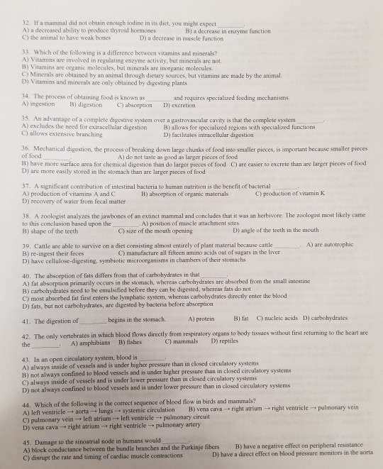 Solved 32 If a mammal did not obtain enough iodine in its | Chegg.com