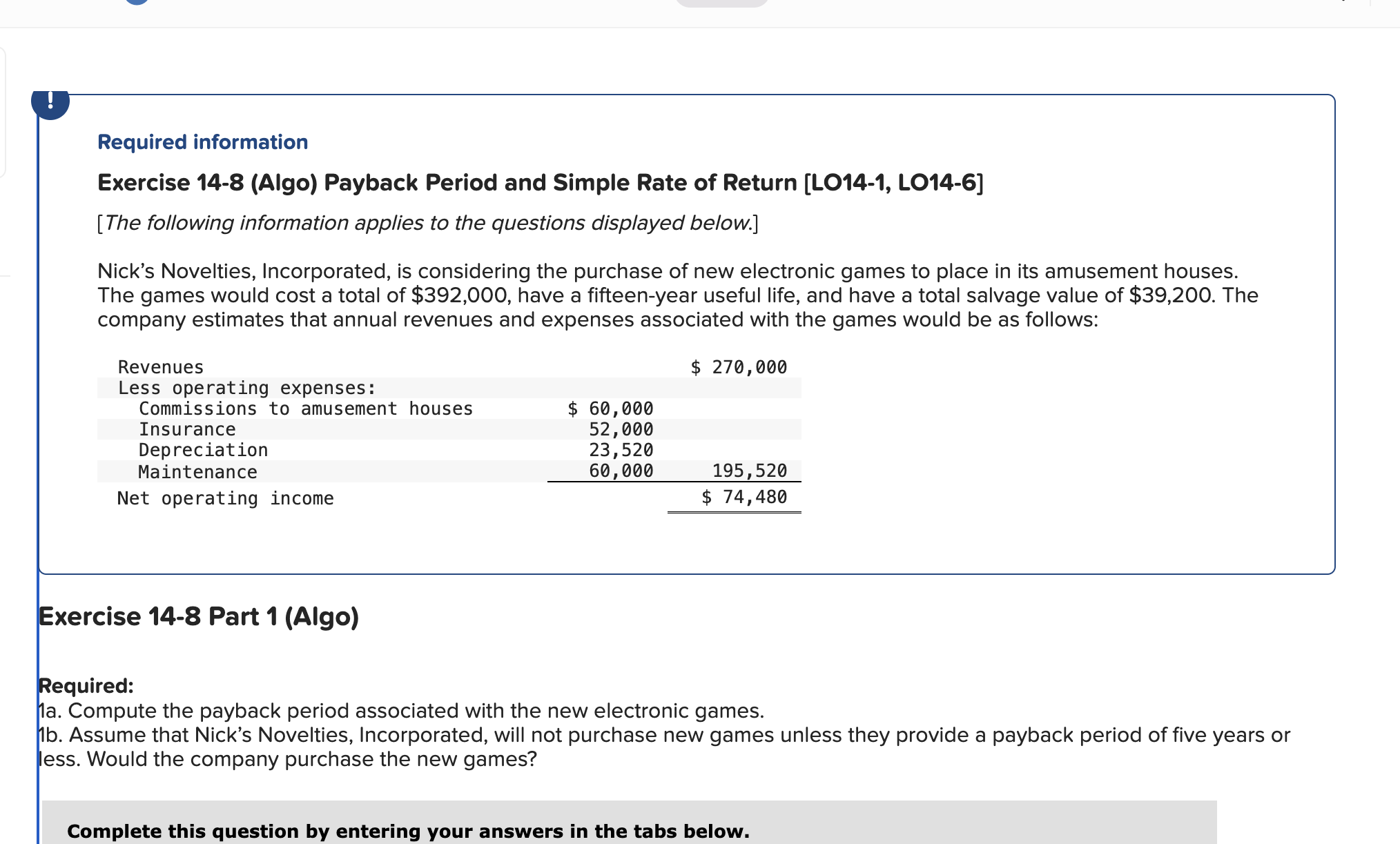 Solved Required InformationExercise 14 8 Algo Payback Chegg Com