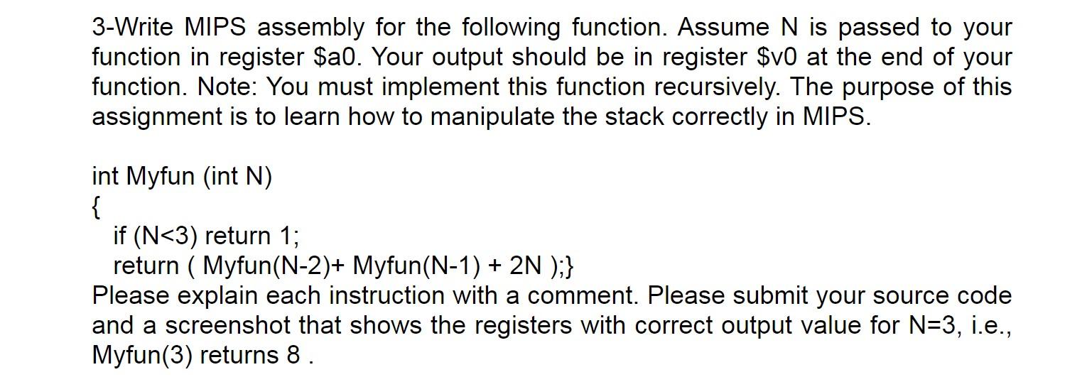 Solved 3-Write MIPS Assembly For The Following Function. | Chegg.com