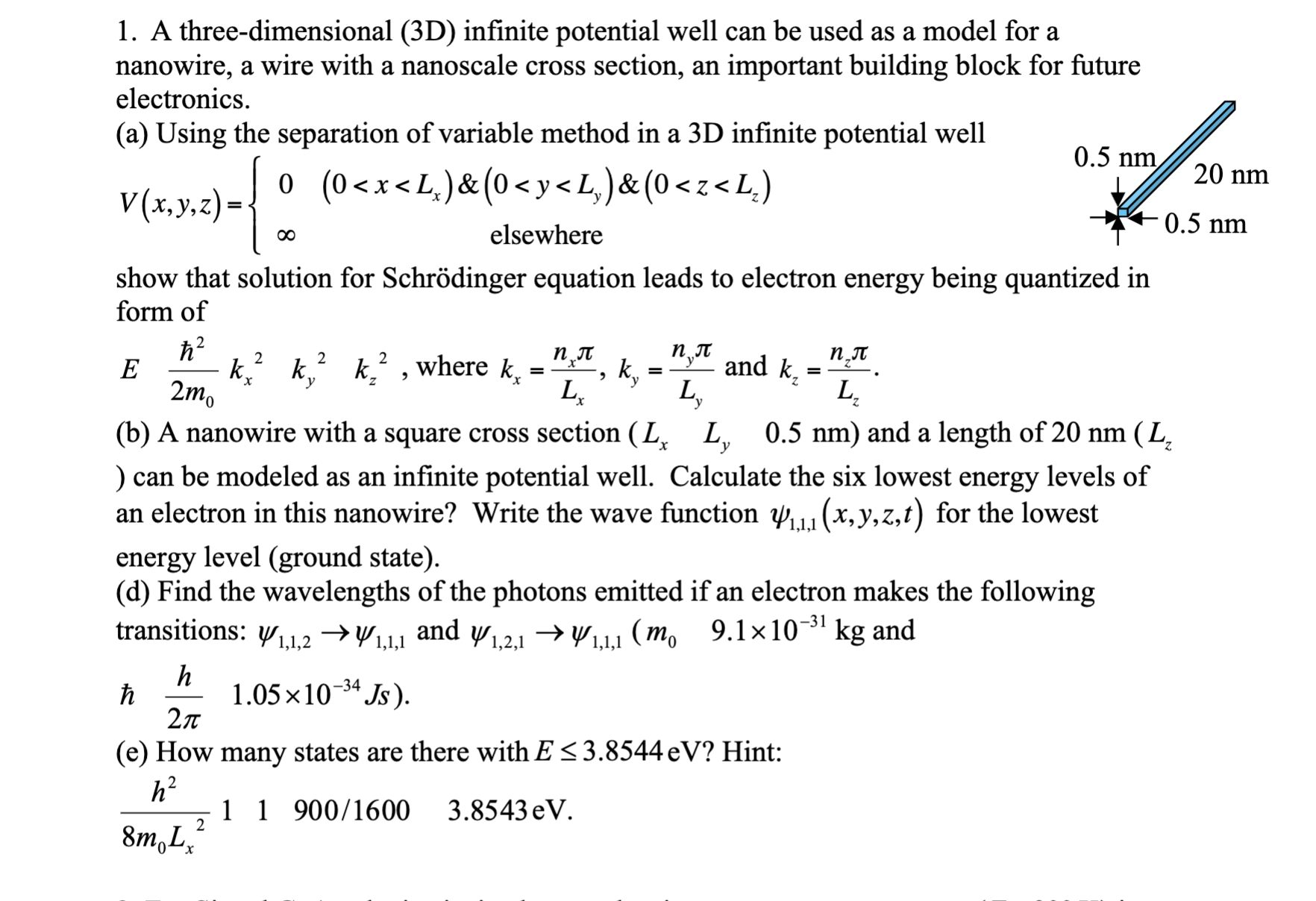 Solved 1. A Three-dimensional (3d) Infinite Potential Well 