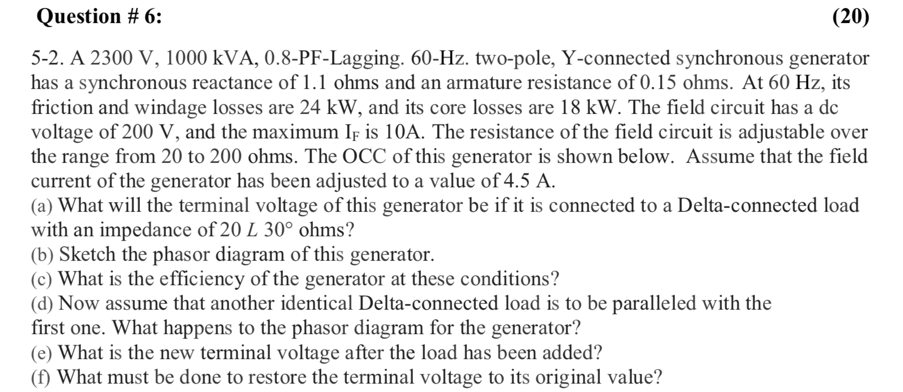 Solved 5-2. A 2300 V,1000kVA,0.8-PF-Lagging. 60-Hz. | Chegg.com