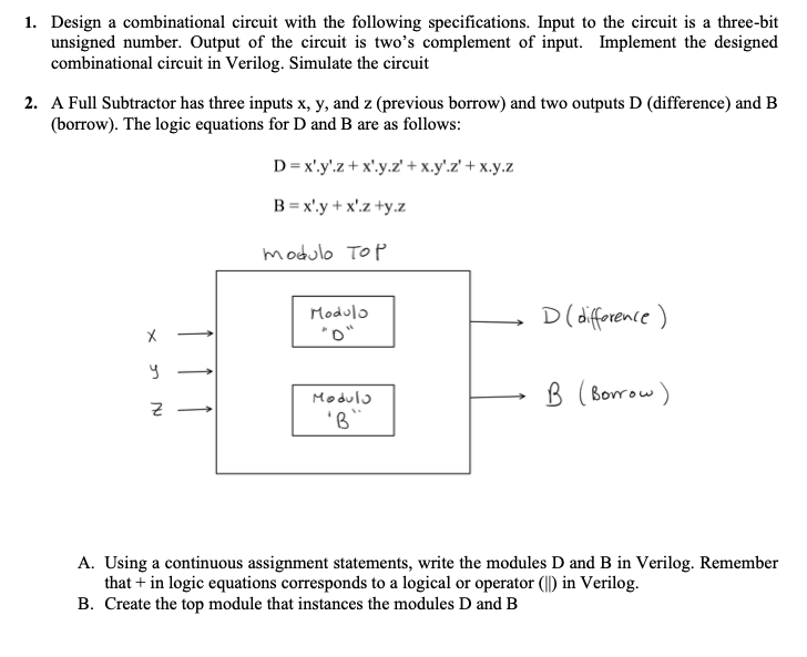 Solved 1. Design A Combinational Circuit With The Following | Chegg.com