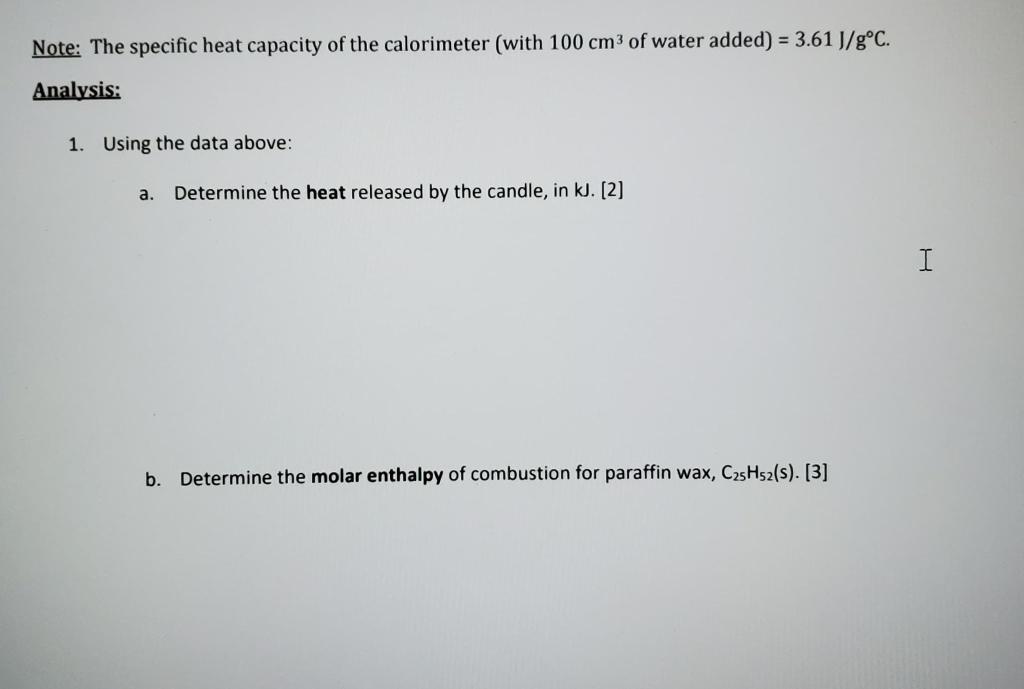 Solved Part II. Combustion of Candle Wax Mass of can +
