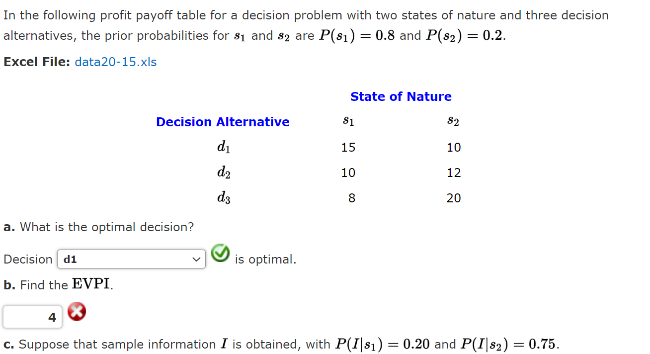 Solved In The Following Profit Payoff Table For A Decision | Chegg.com