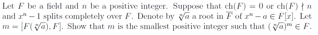 Solved Let F be a field and n be a positive integer. Suppose | Chegg.com