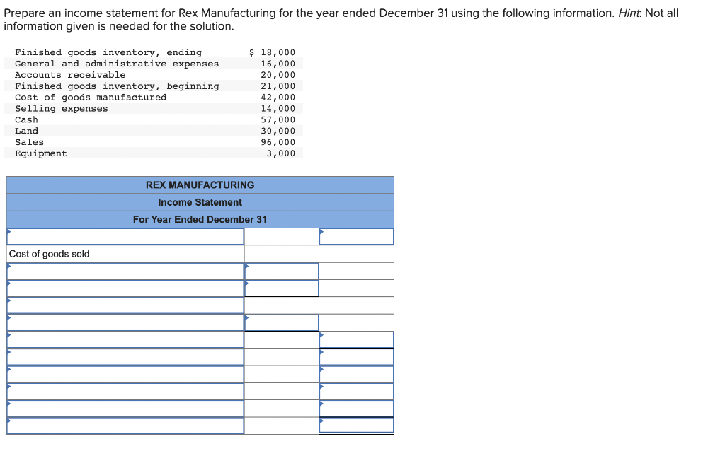 [Solved] Prepare an statement for Rex Manufacturin