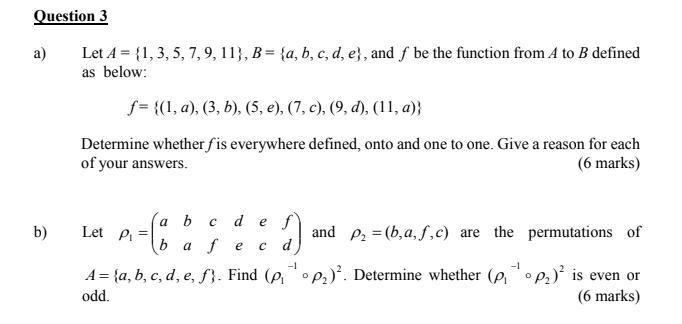 Solved Question 3 a) Let A = {1,3,5,7,9,11), B = {a, b, c, | Chegg.com