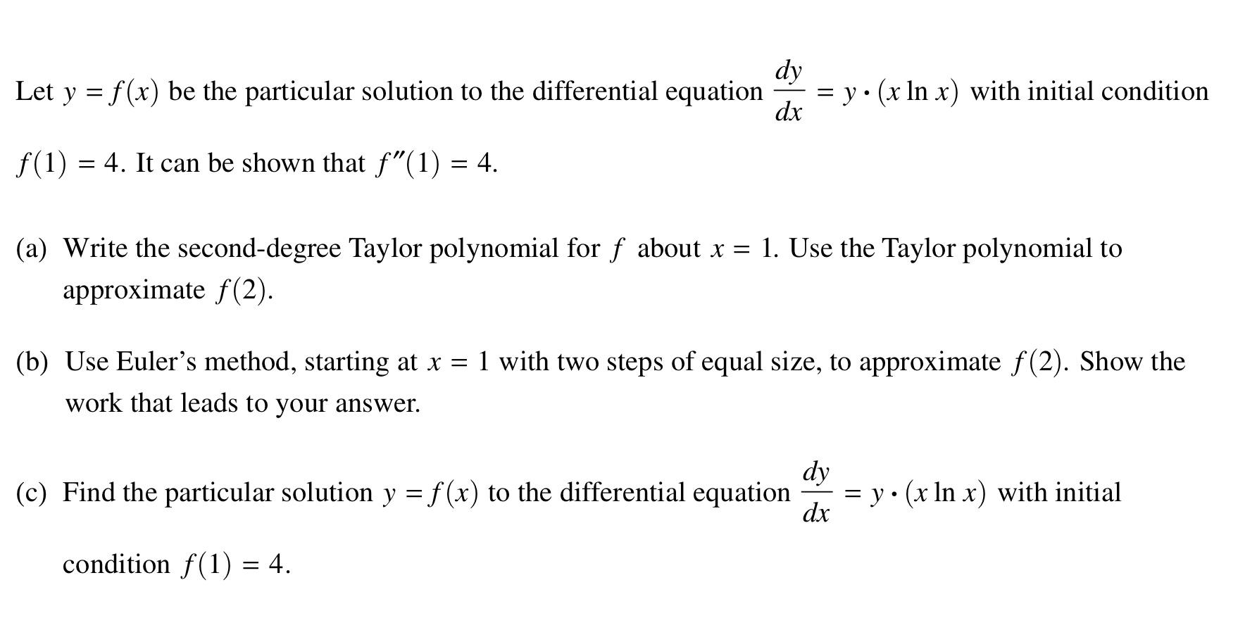 Solved Dy Let Y F X Be The Particular Solution To The