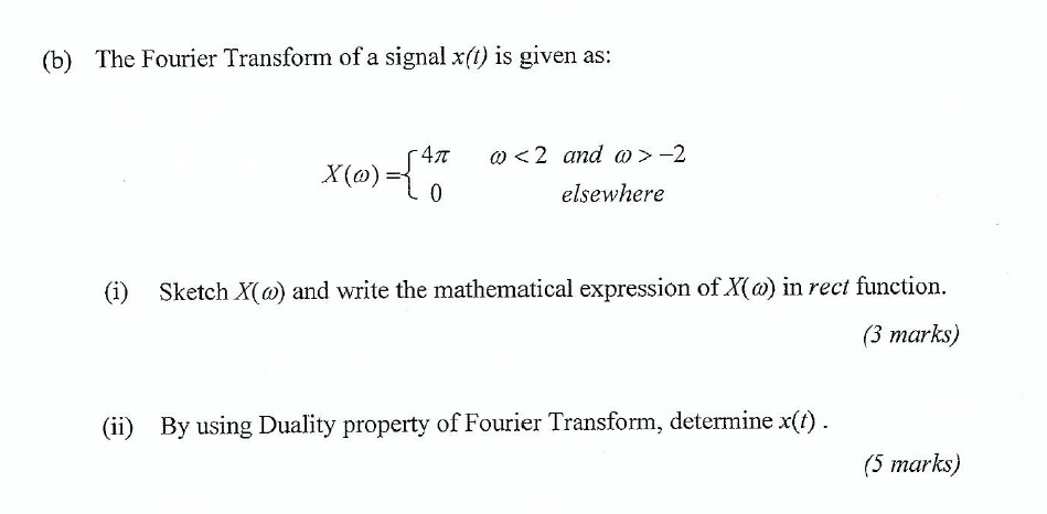 Solved (b) The Fourier Transform of a signal x(t) is given | Chegg.com