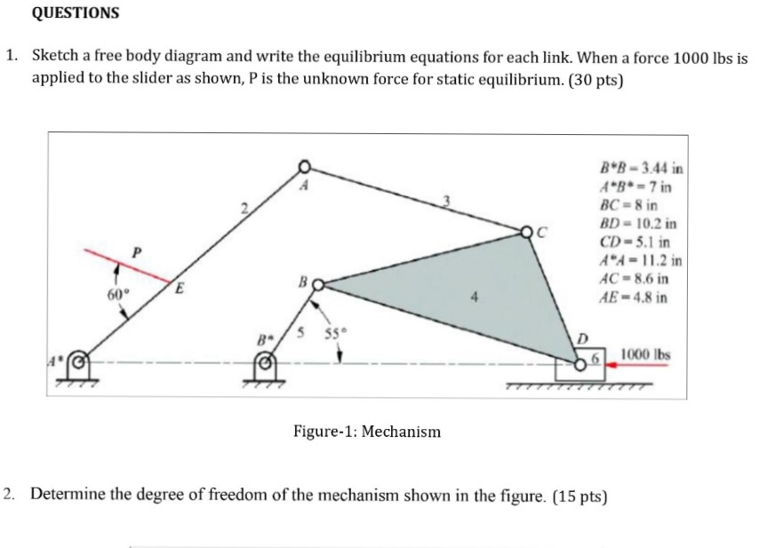 Solved QUESTIONS 1. Sketch a free body diagram and write the