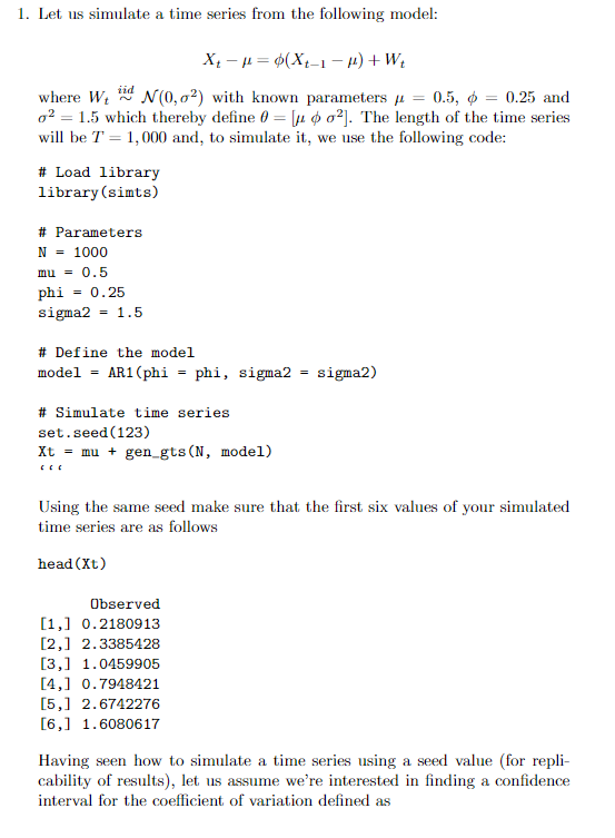 Solved 1. Let us simulate a time series from the following | Chegg.com
