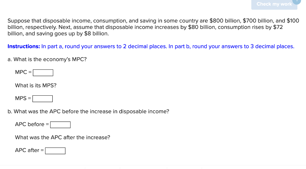 Solved Suppose that disposable consumption, and