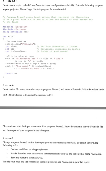 Solved 3 File VO Create a new project called Frame2 (use the | Chegg.com