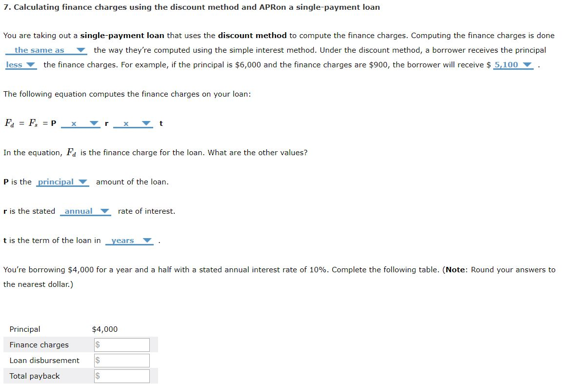 Solved 7. Calculating finance charges using the discount