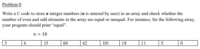 Solved Problem 0 Write a C code to store n integer numbers | Chegg.com